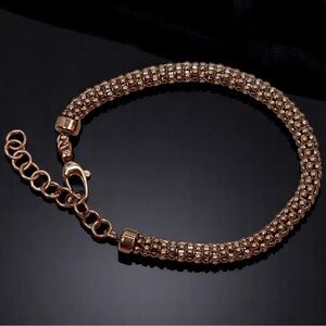 Vintage Woven Bead Bracelet - Metallic Bronze Tone, Lobster Clasp 9”